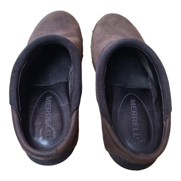Merrell Chocolate Brown Leather Luxe Wrap Studded Clogs Mules Shoes Women's 7 - Picture 3 of 7